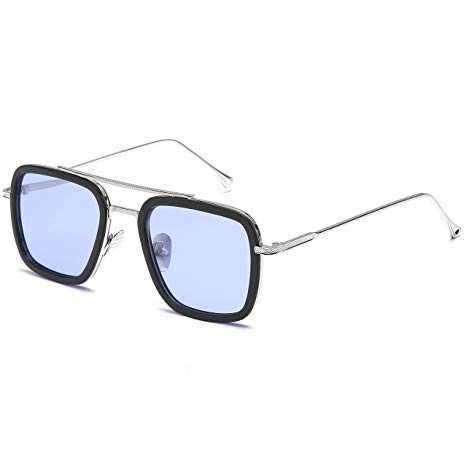 Retro Aviator Sunglasses Square Metal Frame for Men Women Sunglasses Classic Downey Iron Man Tony Stark Gradient Lens Flat