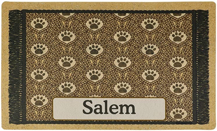 Drymate Personalized Pet Bowl Placemat, Custom Dog & Cat Food Feeding Mat - Absorbent Fabric, Waterproof Backing - Machine Washable/Durable (USA Made) (12" x 20") (Brown Paw Braid)