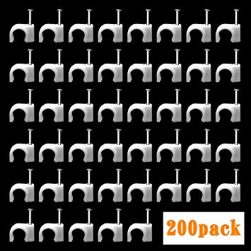 200 Piece Nail-in Cable Clips - Viaky 3/8" (10 mm) Circle Wire Fastener with Steel Nails - Cable Staples Wire Holder Cable Clip Management for RG6, RG59, CAT5, CAT6, RJ45 Ethernet Dish TV Speaker Cord