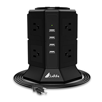 Power Strip, Lidlife Surge Protector Power Socket 8-Outlet with 4 Smart USB Charging Ports 6.5ft/2M Extension Cords for PC Laptops Mobile