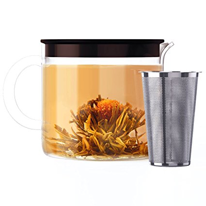 Blooming Tea Set Glass Teapot - Beautiful Heat Safe Teapot With Strainer - 1 Teapot with 7 Flavored Organic Flowering Teas