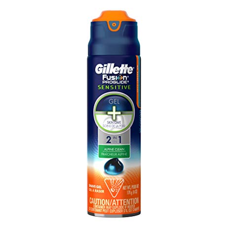 Gillette Fusion ProGlide Sensitive 2 in 1 Shave Gel, Alpine Clean, 170 g