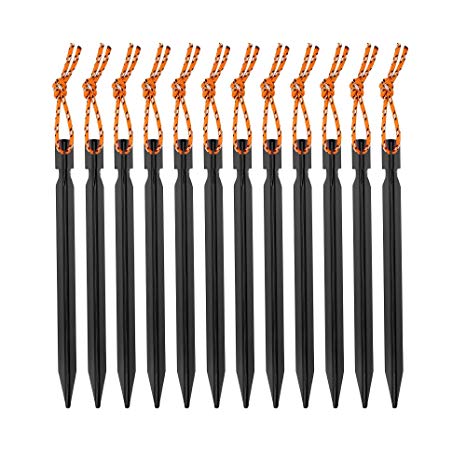 Terra Hiker Tent Pegs, Aluminum Alloy Tent Stakes, 18cm Long Lightweight with Pouch, 12 Pieces