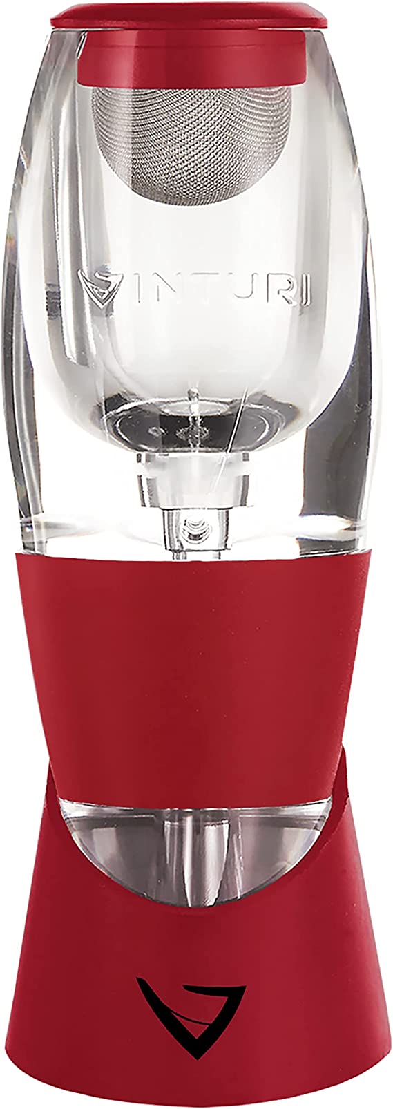 Vinturi Red Wine Aerator Pourer and Decanter Enhances Flavors with Smoother Finish, Includes No-Drip Base, Red