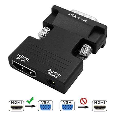 HUACAM 1080P Female HDMI to VGA Male Converter Adapter Dongle - 3.5mm Stereo Audio - for TVs, Speakers, Computers, Laptops, Gaming Consoles, Notebooks, Blu-ray DVD Players & More