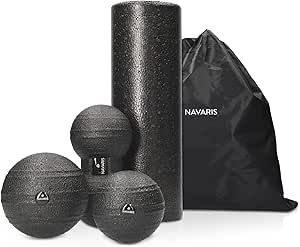 Navaris Faszien Set 4tlg. Massageroller - 1x Faszienrolle 1x Peanut Duo Massageball 2X Faszienball - Massage Bälle Duoball - Rücken Nacken Yoga