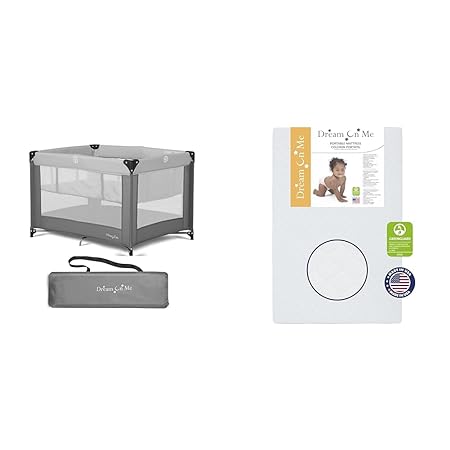 Zazzy Portable Playard with Bassinet in Grey, Packable and Easy Setup Baby & Holly 3” Fiber Portable, Greenguard Gold Certified, Waterproof Vinyl Cover, Lightweight