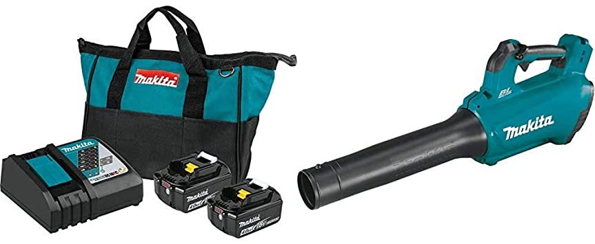 Makita BL1840BDC2 18-Volt LXT Lithium-Ion Battery and Rapid Optimum Charger Starter Pack (4.0Ah) with XBU03Z 18-Volt LXT Lithium-Ion Brushless Cordless Blower