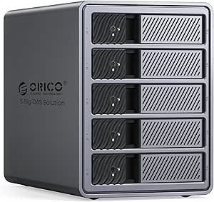 ORICO External 5bay Hard Drive Enclosure Compatible Thunderbolt 3/4 Only Up to 40Gbps, Type C Hub Interface Support Daisy Chaining Expansion 330TB,Extra DP1.4 Port Support 4k/8k Video Output-9858T3