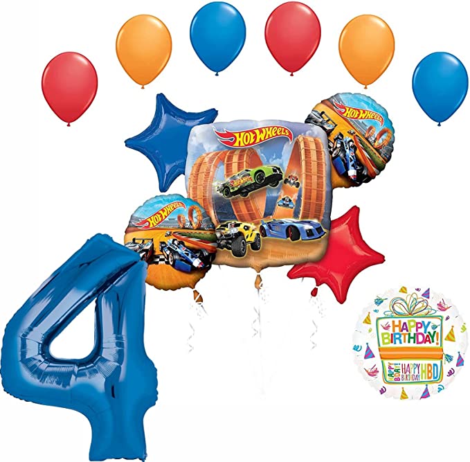 Hot Wheels Party Supplies 4th Birthday Balloon Bouquet Decorations