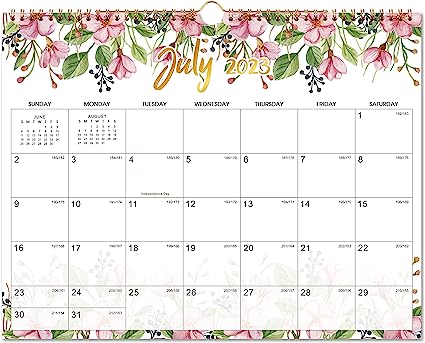 Wall Calendar 2023-2024 - Calendar 2023-2024, Jul 2023 - Dec 2024, 11.6'' x 14.8'', 18 Months Wall Calendar with Julian Date, Holidays Reminder, Golden Binding, Thick Paper, Large Writing Blocks