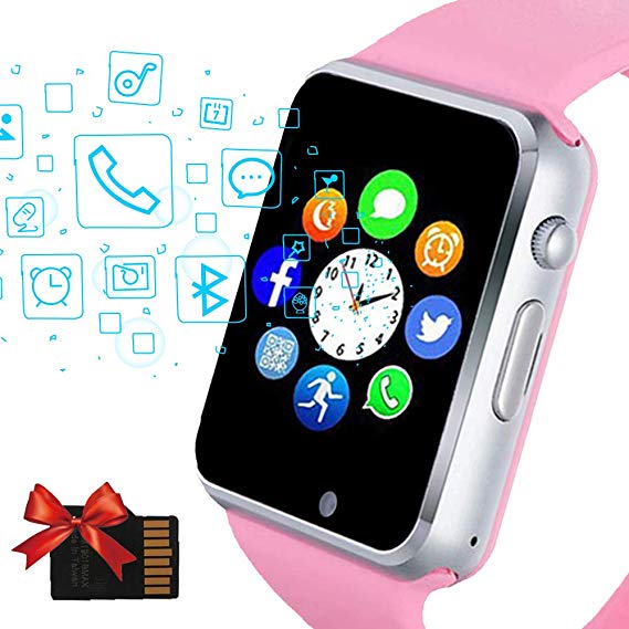 Smartwatch, Janker bluetooth Smart Watches with Camera SIM Card Slot Music Player Sync Messages/Call Touchscreen Watch Compatible with Android Phones Wrist Watch For Men Women,Pink