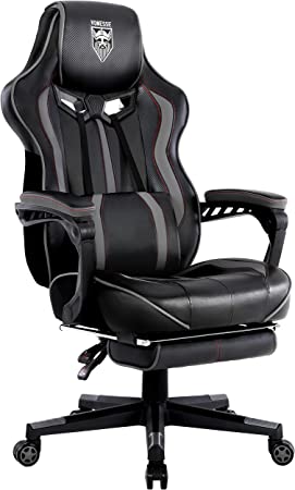 Vonesse Gaming Chair with Footrest, Reclining Computer Gaming Chair with Massage, Gamer Chair Big and Tall, Game Chair for Adults, Ergonomic Gaming Desk Chair, Racing Chair with Lumbar Pillow(Gray)