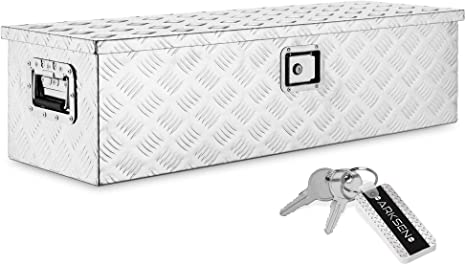 ARKSEN 39 Inch Aluminum Bar Tread Tool Box, Waterproof Rectangular Under Truck Storage Chest for Pick Up Truck Bed, RV Trailer, ATV with Lock and Keys - Silver