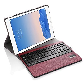 iPad Air 2 Keyboard Case, Poweradd Detachable Wireless Bluetooth Keyboard with Magnetic PU Leather Stand Case Cover for Apple iPad Air 2 iPad 6 - Red