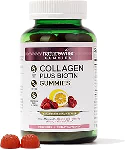 NatureWise Collagen Gummies - Strawberry Lemon Flavor - Type 1 & 3 Collagen Peptides for Women with Biotin, Vitamin C, E, & Zinc for Hair Skin and Nails & Joint Support - 90 Gummies[45-Day Supply]