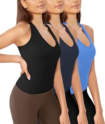 ODODOS 3-Pack Seamless Racerback Crop Tank for Women Ribbed Knit Soft Crop Tops