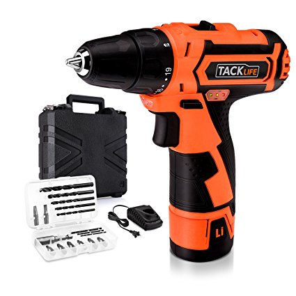 Tacklife PCD02B 12V Lithium-Ion Cordless Drill/Driver Max Torque 25N.m Variable Speed,19 1 Torque Setting with LED,8pcs Drill Bits,8pcs Driver Bits,1pcs Extension Bit Holder,1 Hr Fast Charger Included