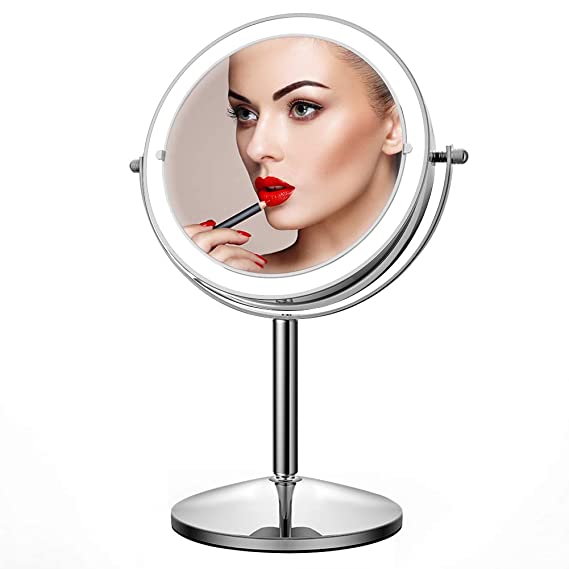 JOMARTO Lighted Makeup Mirror,10X Magnification Makeup Mirror, Vanity Mirror, Makeup Mirror with Light, Double Sided Dimmable with Touch Control 360°Rotation Battery Powered