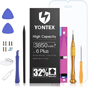YONTEX 3850mAh Replacement Battery Compatible with iPhone 6 Plus, Ultra High Capacity Li-ion Battery with Repair Tools, Adhesive Strips and 1 Screen Protector