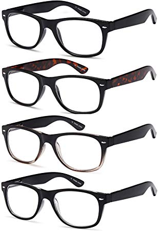 Gamma Ray Reading Glasses - 4 Pairs Spring Hinge Readers for Men and Women 1.50