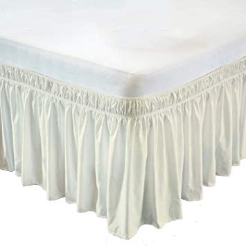 Wrap Around Bed Skirt- 24 Inch Drop Length Style Easy Fit Elastic Bed Ruffles Bed-Skirt Wrinkle Free Bed Skirt - Ivory, Queen in All Bed Sizes and Colors