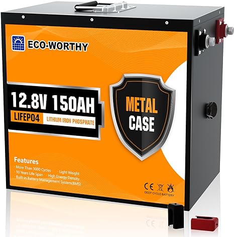 ECO-WORTHY 12V 150Ah LiFePO4 Lithium Iron Phosphate Battery Deep Cycle Rechargeable with 120A BMS Protection, 3000  Life Cycles, Perfect for RV, Marine, Motorhome, Solar, Household battery