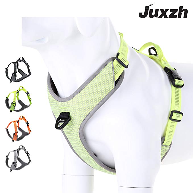 juxzh Best New 2018 Dog Harness Reflective Lightweight No-Pull Adjustable Nylon Pet Training Harness with Soft Padded Pet Vest for Outdoor Small Medium Large Dog