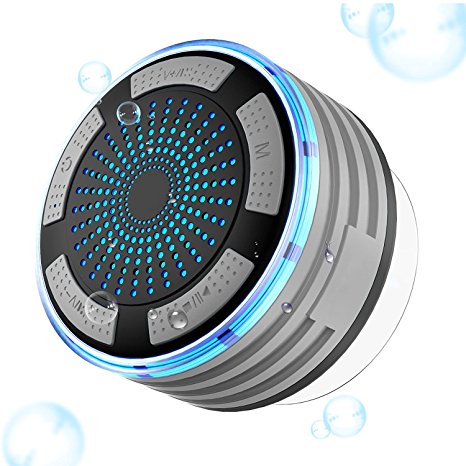 Bluetooth Speaker, Goodsmiley Portable IP7 Waterproof Wireless Shower Swimming Pool Loudspeaker with Suction Cup and Light (Gray)