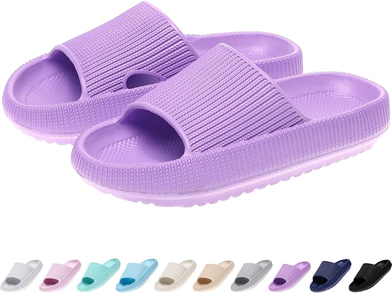 rosyclo Cloud Slides for Kids, Toddler Pillow Slippers Shower Bathroom Non-Slip Open Toe Super Soft Comfy Thick Sole Cozy Boys Girls Home House Cloud Cushion Slide Sandals for Indoor Outdoor Shoes