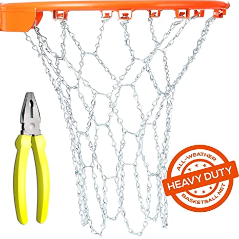 BETTERLINE Basketball Net Heavy Duty Metal Chain Replacement with 12 S-Hooks and Set of Pliers to Tighten Hooks | Rustproof Galvanized Iron 21-Inch (53 cm) Net