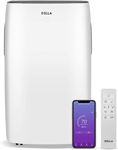 DELLA 14000 BTU Smart WiFi Enabled Portable Air Conditioner, Freestanding Indoor Electric Fan Dehumidifier Unit on Wheels W/Remote Control, Window Kit, Cools Up to 700 Sq. Ft.