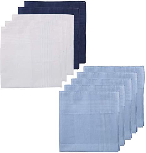 YED0115 White Blue Solid Leadership Handkerchief Cotton Contemporary Presents 10 Pack Handkercheifs Set By Y&G