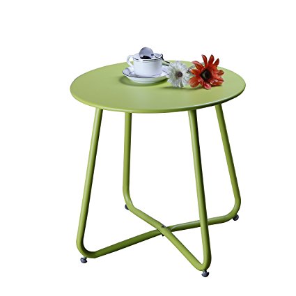 Grand Patio Steel Patio Coffee Table, Weather Resistant Outdoor Side Table, Small Round End Tables, Green