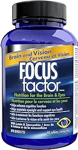 Focus Factor Brain & Vision, 60ct - Multivitamin Supplement with Vitamin B6, B12, D3, Lutein, Zeaxanthin & Bacopa Monnieri formulated to help enhance cognitive function & support eye health in adults