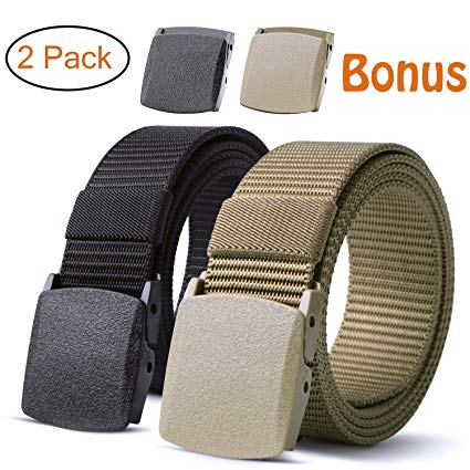 Nylon Military Tactical Belt 2 Pack Webbing Canvas Outdoor Web Belt With Plastic Buckle