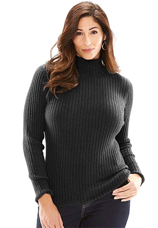 Jessica London Women's Plus Size Turtleneck Sweater With Ribbing