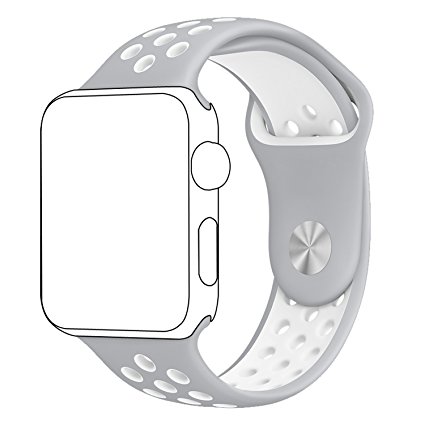 Inteny Apple Watch Band Series 1 Series 2, Soft Silicone Sport Band Replacement Wrist Strap for iWatch, 42mm S/M Silver&White