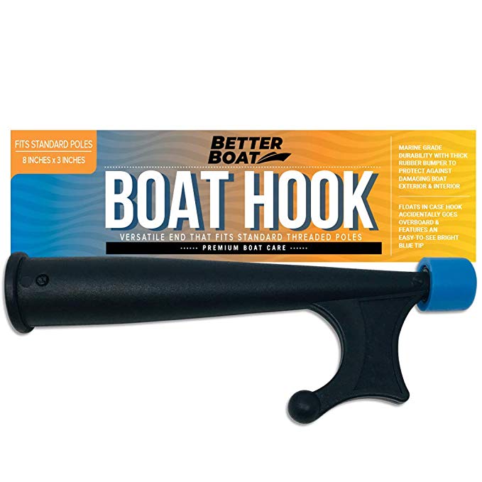 Boat Hook with Standard Pole Screw End 3/4" Thread | Handy Hook Boating Accessories with Rubber Bumper Push Stick Motorboat Sailboat Pontoon (Extension Pole or Telescoping Pole Not Included)