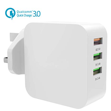 Gvoo Quick Charge 3.0 USB Charger, [Qualcomm Certified] 36W 3 Ports QC 3.0 Fast Wall Charger Plug Universal Travel Adapter with iSmart Technology for iPhone, iPad, Android, Samsung Galaxy and Tablet