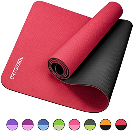 arteesol Yoga Mat, Eco-Friendly TPE Exercise Mats Non-Slip Pilates Mat with Carrying Strap for Yoga, Workout, Core Fitness and Floor Exercises, Men & Women(72''L x 24''W x 1/4 Inch Thick)