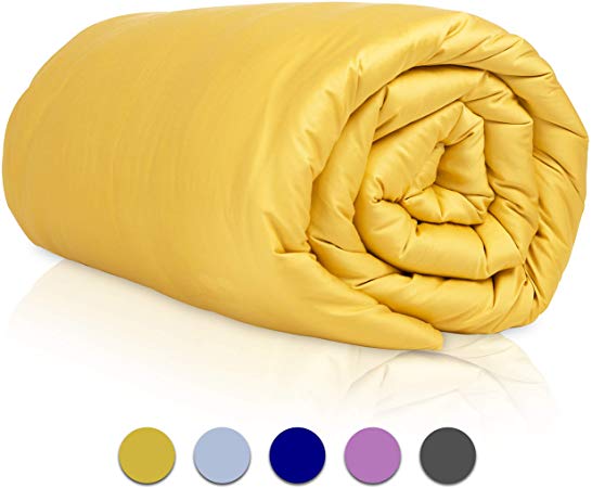 GnO Cooling Bamboo Weighted Blanket Cover | Queen Size (60 x 80) | Made of Luxury Soft Cool Bamboo Fabric | Machine Washable Premium Comforter Sheet with 12 Ribbon Ties and Zipper - Gold
