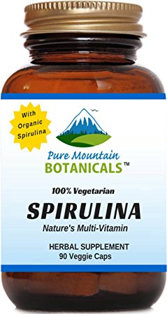 Organic Spirulina Capsules - 90 Kosher Vegetarian Caps - Now with 450mg Organic Spirulina Powder - Nature's Superfood Supplement