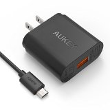 Qualcomm Certified Aukey Quick Charge 20 18W USB Turbo Wall Charger Fast Charger for Samsung Galaxy S6 S6 Edge and more Included an 20AWG 33ft Quick Charge Cable -Black