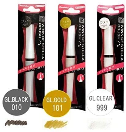 Zig Wink of Stella Brush,(No010 Glitter Black) & (No101 Glitter Gold) & (No999 Glitter Clear) Color 3pcs -Value Set