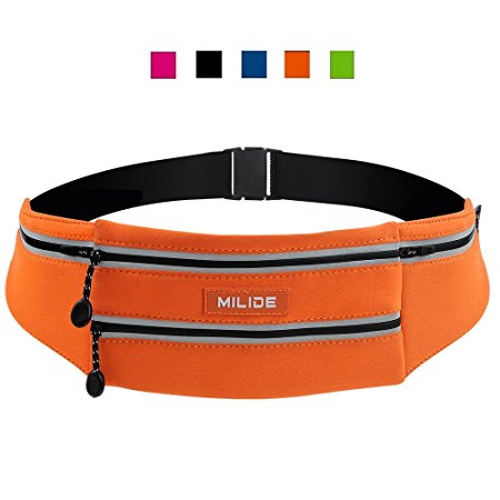 MILIDE Running Belt Waist pack for iphone x 8 7 plus With Reflective Strips Runner Workout | Waterproof Canvas Runners Belt|Phone Fanny Pack For Men,Women,Hiking Cycling,Travel,Workout,Sports