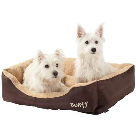 Bunty Deluxe Soft Washable Dog Pet Warm Basket Bed Cushion with Fleece Lining - Brown Large