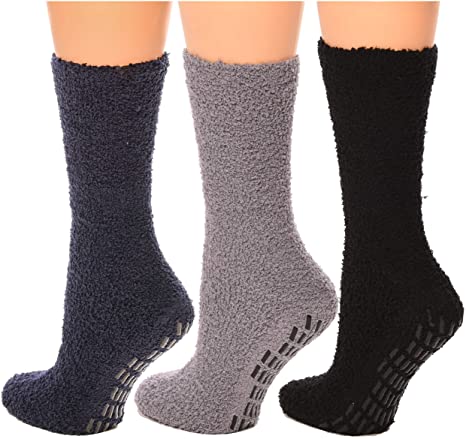 Debra Weitzner Non skid Hospital Socks For Women Men Cozy Fuzzy Socks 3 Pairs