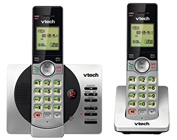 VTech DECT 6.0 Dual Handset Cordless Phone with ITAD, CID, Backlit Keypads and Screens, Full Duplex Handset Speakerphones, Call Block Silver/Black