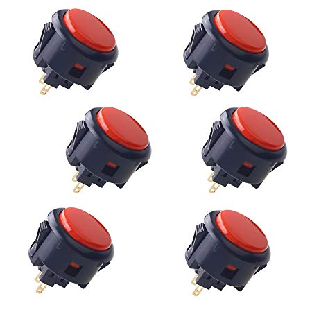 SANWA 6 Piece Original OBSF-30 arcade button 30mm snap in buttons for arcade joystick controller & video game console (Black & Red)